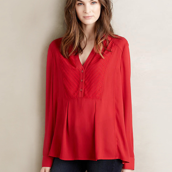 Maeve Tops - Anthropology Maeve Red De Stijl Blouse 4